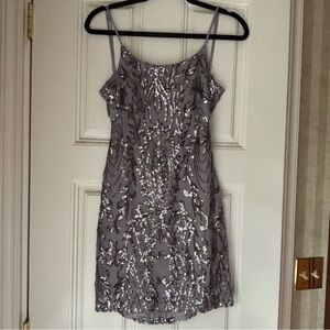 Crystal Sky - Sparkly Silver and Lavender Sequin Mini Dress (Medium)